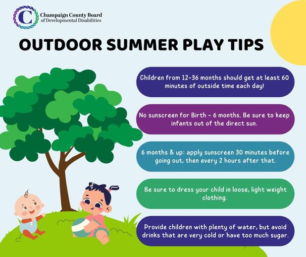Infographic with tips/CDC recommendations for outdoor play in the summer.